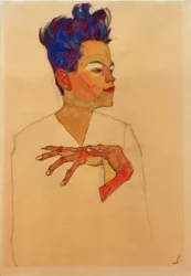 Autoportrait avec les mains sur la poitrine